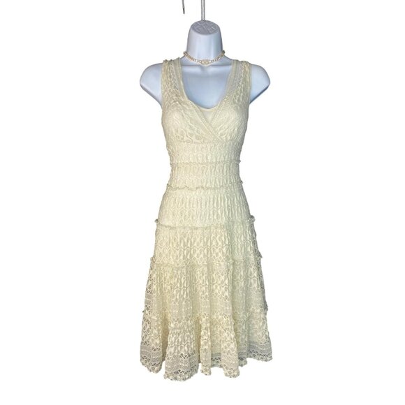 Max Studio Dresses & Skirts - Ivory Lace Sleeveless V-Neck Dress With Tiered Skirt